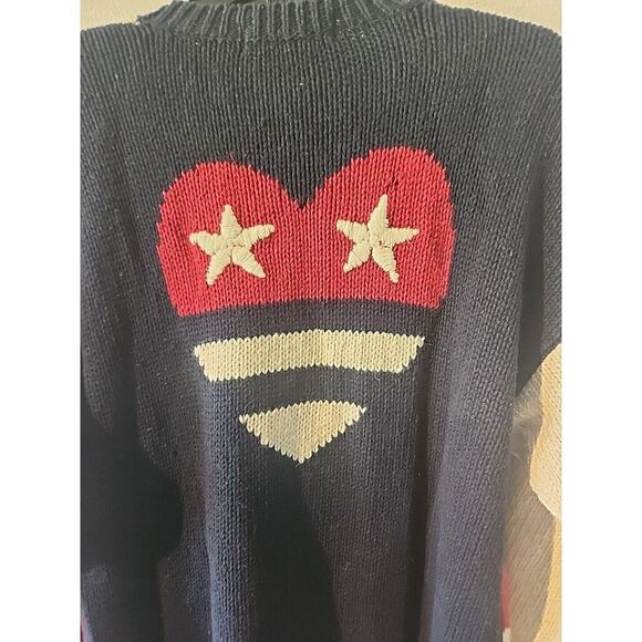 VTG Sz M Marsh Landing Knit Sweater Bear Stars Patriotic Oversized Flag Stars - Picture 7 of 9